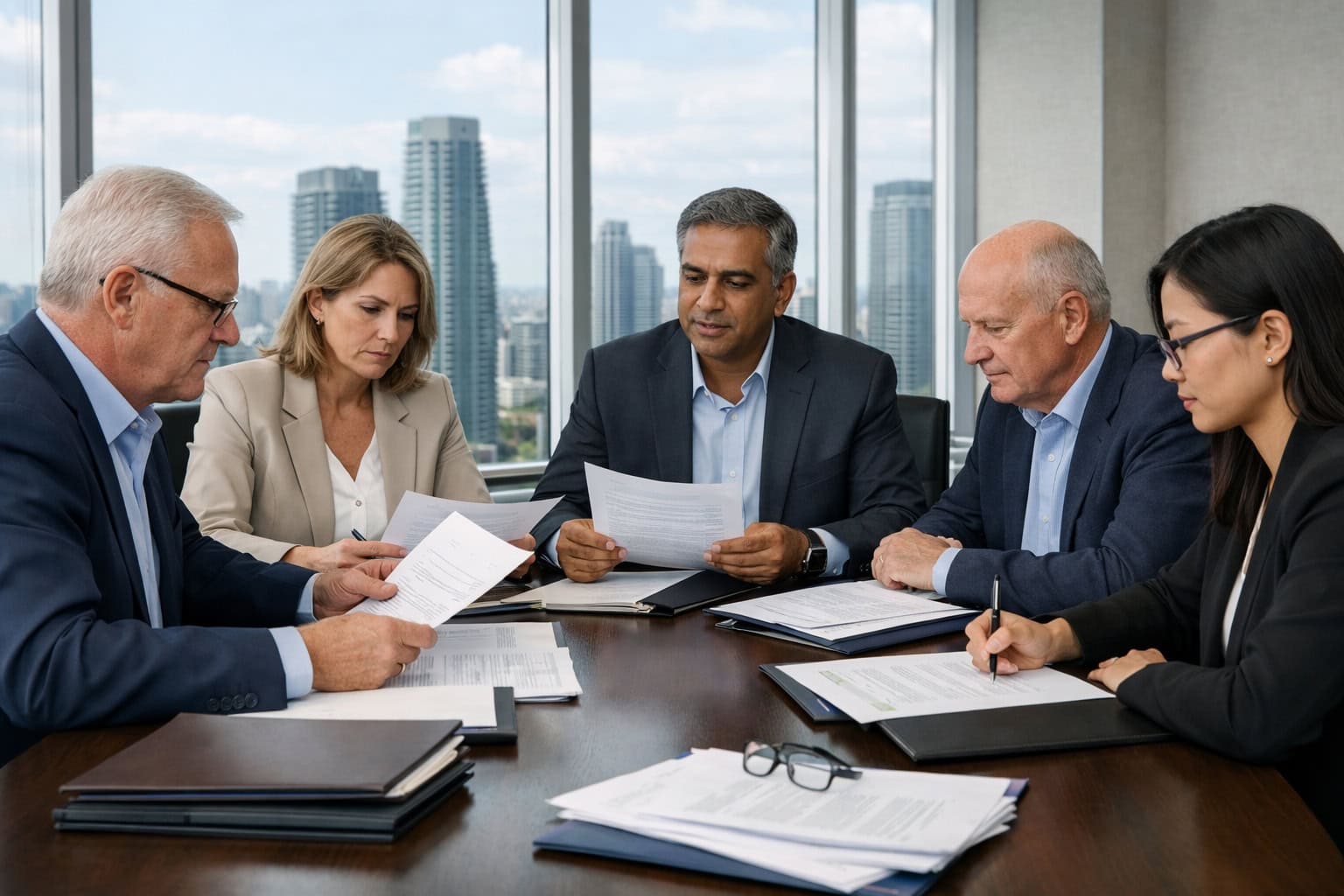 Mississauga condo board reviewing condo management transition documents in Ontario