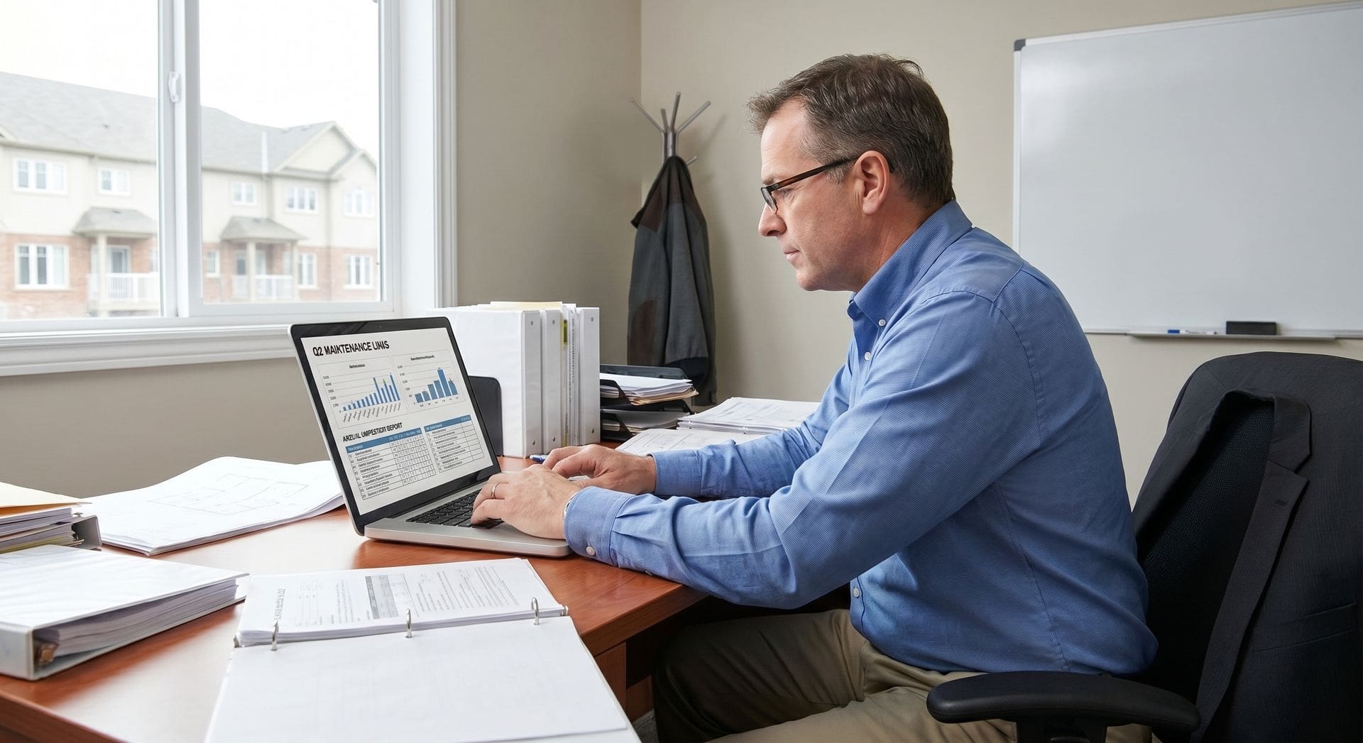 Ontario asset owners reviewing rental building performance and operations with a property management team