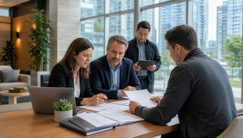 BC strata council reviewing vendor contracts and maintenance reports with a strata manager