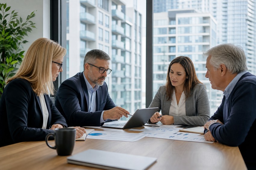 Ontario condo board reviewing property management accounting reports and budget statements