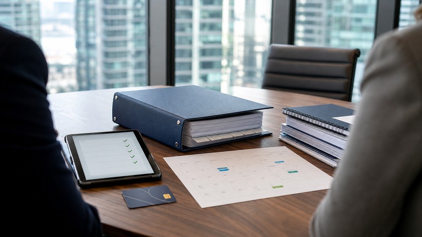 Ontario condo board reviewing CAO compliance checklist with a property manager
