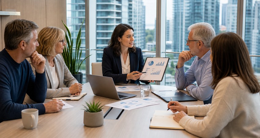 Licensed condominium manager presenting reports to an Ontario condo board